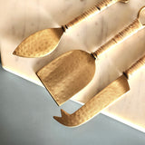 3 piece Cheese Knife Set - Rattan-wrapped handles - Hammered Gold Blades -  Charcuterie Board Essentials - Cheese Tools - Bridal Shower Gift