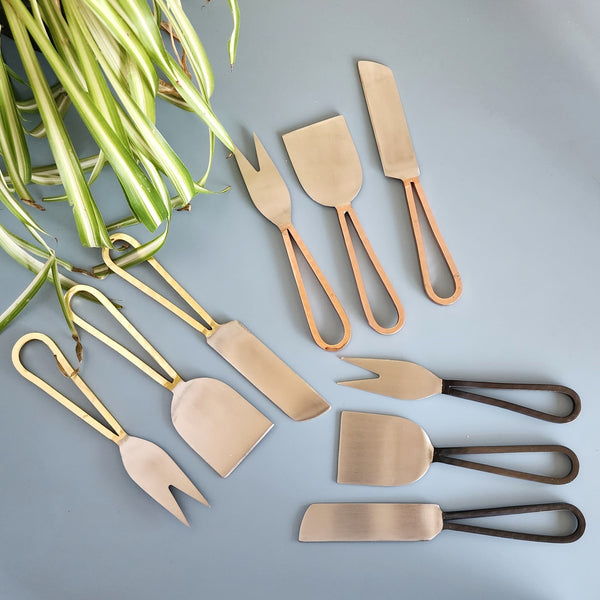 Rose Gold Cheese Knife Set - Gold Cheese Knives - Black Charcuterie Tools -  Personalized Housewarming Gift -Wedding Gift-Housewarming Gifts
