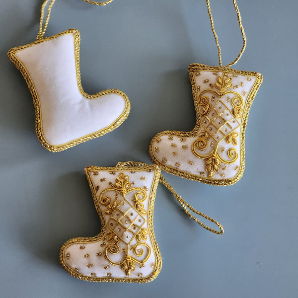 Christmas Decoration White Stocking - Intricate Tree Decorations - Quilted Christmas Ornament - Personalized Stocking Stuffer -Tree Ornament