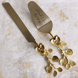 Luxurious Gold Wedding Cake Knife and Server Set - Custom Wedding Cake Cutter -Gothic Wedding Cake Knife Set -Gold Cake Server and Knife Set