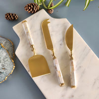 Mother of Pearl Cheese Knife Set - Personalized Cheese Set - Gold Cheese Knives - Charcuterie Board Essentials -Stocking filler -Bride Gifts