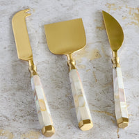 Mother of Pearl Cheese Knife Set - Personalized Cheese Set - Gold Cheese Knives - Charcuterie Board Essentials -Stocking filler -Bride Gifts