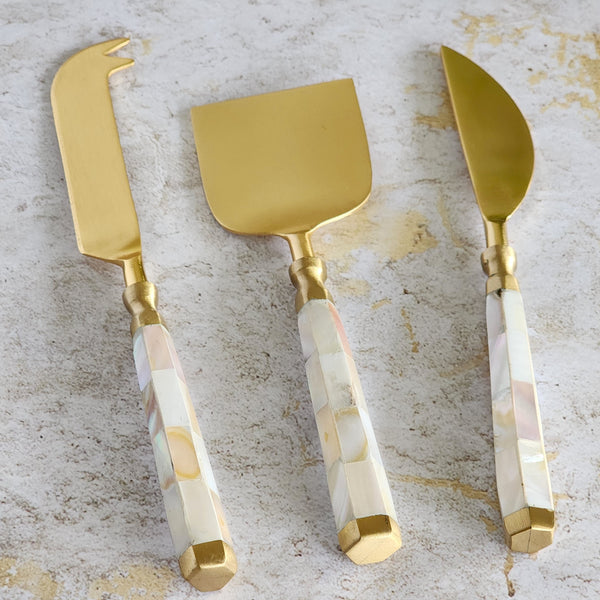 Unique Personalized Cheese Knife Set Mother of Pearl Inlay Handles