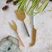 Gold Cheese Knife Set - Pastel Color Handles - Matte Gold Blades - Charcuterie Board Essentials -Stocking filler idea -Bridal Wedding Gifts