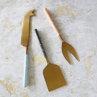 Gold Cheese Knife Set - Pastel Color Handles - Matte Gold Blades - Charcuterie Board Essentials -Stocking filler idea -Bridal Wedding Gifts