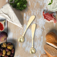 Personalized Sea-Shell Shape Cheese Knives Set - 4 piece Gold Spreader Set - Butter Knives - Rustic Spreader Knives - Handmade - Gift Boxed