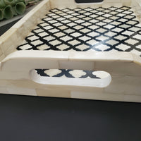 Bone Inlay Black Tray - Farmhouse Coffee Table Tray - Vintage perfume tray - Pearl Decorative Tray - Large Trinket Tray handle- Ottoman Tray
