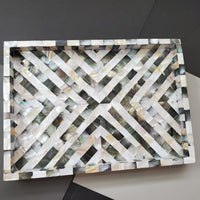 Black Mother of Pearl Tray - Farmhouse Coffee Table Tray - Vintage perfume tray - Pearl Decorative Tray - Large Trinket Tray - Ottoman Tray