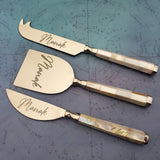 Mother of Pearl Cheese Knife Set - Personalized Cheese Set - Shiny Silver Blades -  Charcuterie Board Essentials - Stocking filler ideas