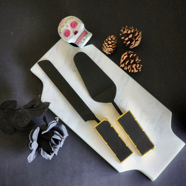 Black Wedding Cake Knife Set - Personalized Wedding Cake Cutter - Engraved Cake Server Set - Custom Wedding Gift - Gothic Wedding Cake Knife