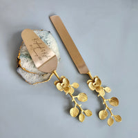 Luxurious Gold Wedding Cake Knife and Server Set - Custom Wedding Cake Cutter -Gothic Wedding Cake Knife Set -Gold Cake Server and Knife Set