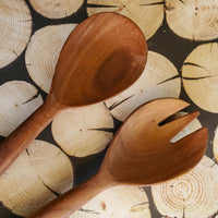 Wooden Salad Servers - Bone Carved Server Set - Salad Serving Utensils Spoon/Fork - Serving Spoon Set - Wooden Flatware - Housewarming Gift