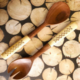 Wooden Salad Servers - Bone Carved Server Set - Salad Serving Utensils Spoon/Fork - Serving Spoon Set - Wooden Flatware - Housewarming Gift